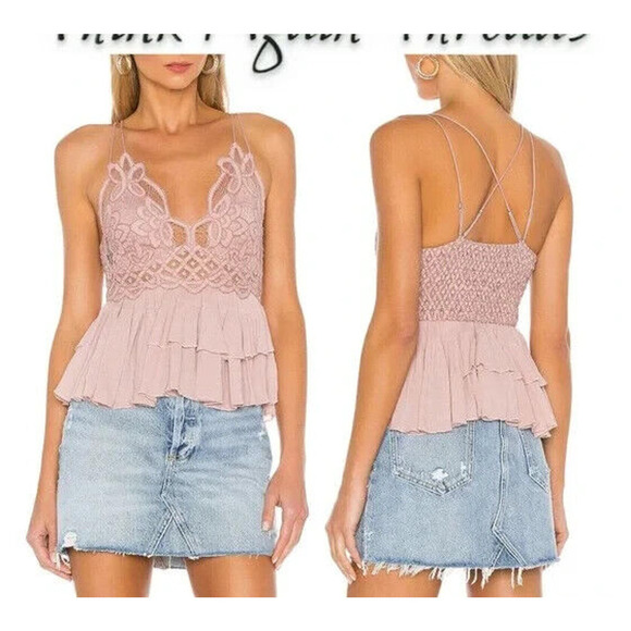 Free People Intimately Adella Cami Tank Sleepwear Bra Top Mauve Ruffle M - Picture 7 of 7